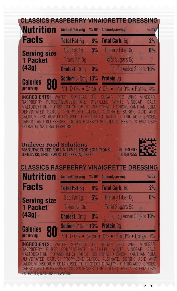 Hellmann's Classics Raspberry Vinaigrette Salad Dressing Portion Control Sachets, 1.5 Ounce -- 102 Per Case