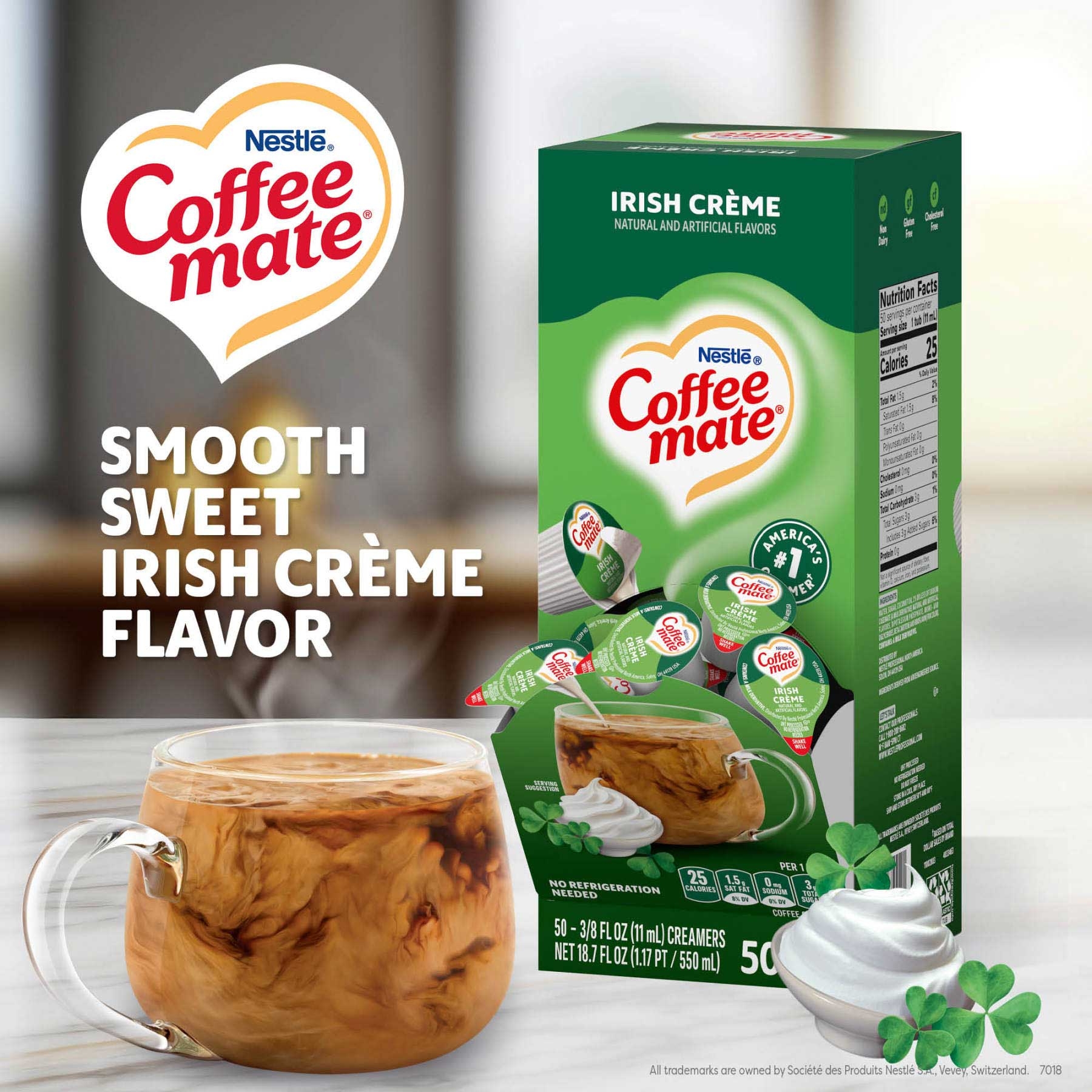 Coffee-Mate Irish Cream Single Serve Liquid Creamer, 50 per box - 4 per case.