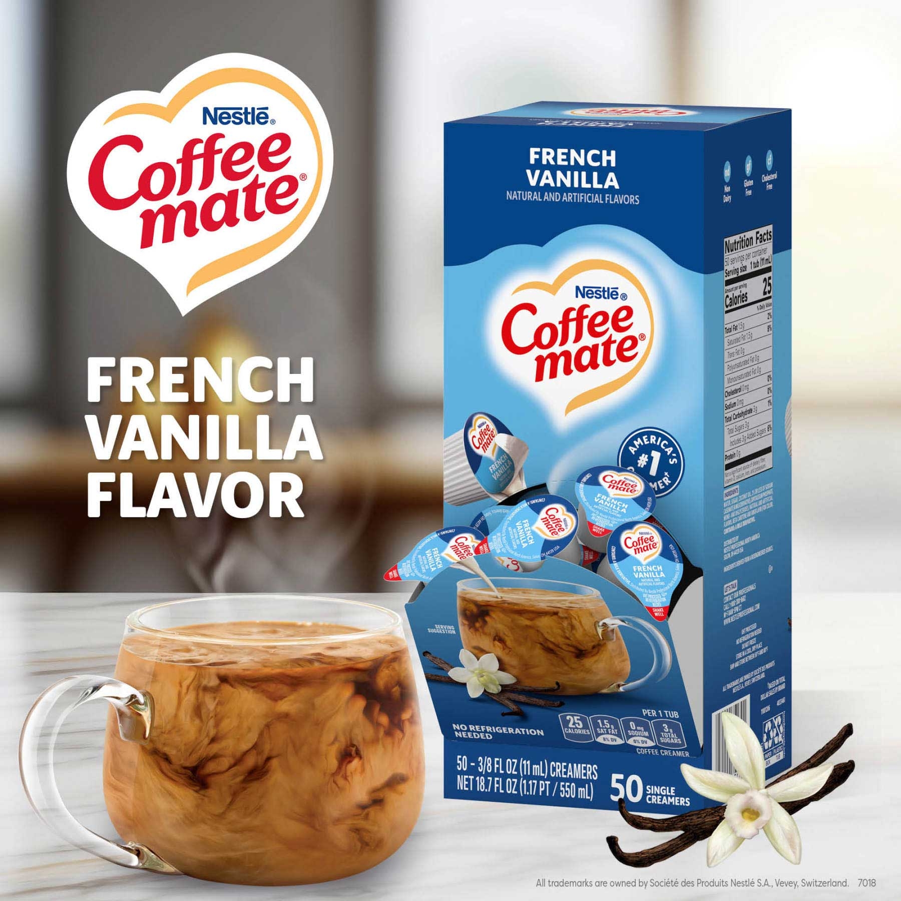 Coffee-Mate French Vanilla Liquid Creamer - 50/0.375 oz. cups per box, 4 boxes per case