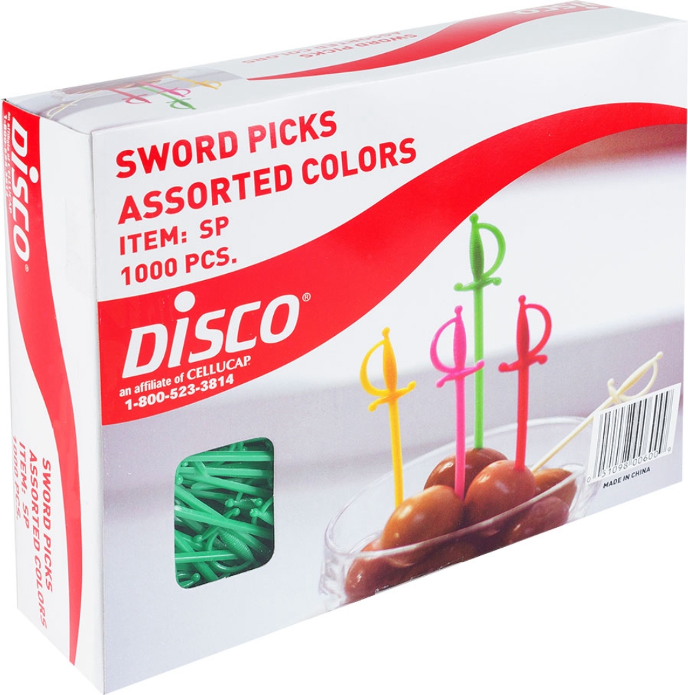 Disco Plastic Expendable Sword Pick, 3 inch - 1000 per pack -- 10 packs per case.