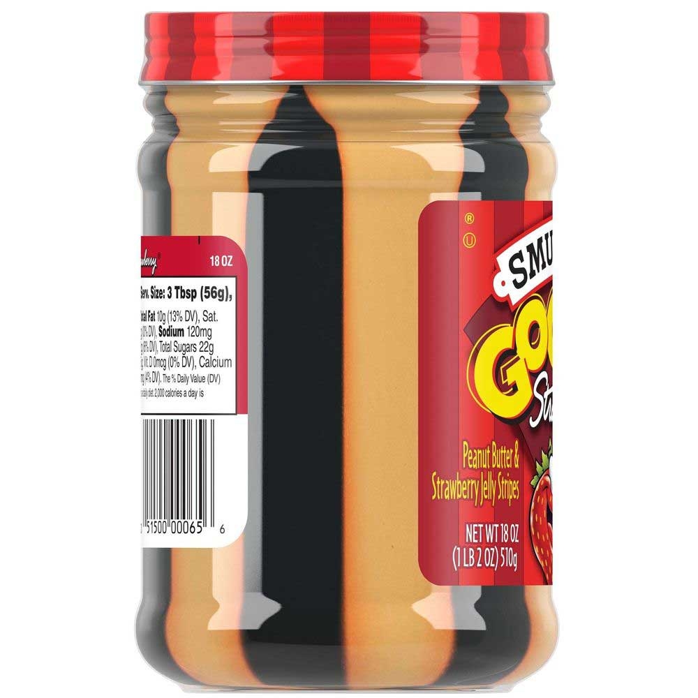 Smuckers Goober Peanut Butter and Strawberry Jelly Stripes, 18 Ounce -- 12 per case.