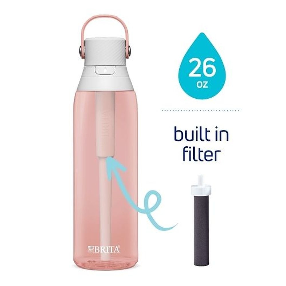 Brita Hard-Sided Plastic Blush Premium Filtering Water Bottle, 26 Ounce Capacity - 12 per case