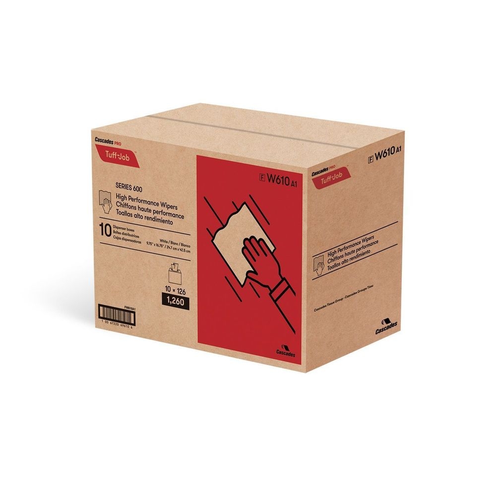 Cascades Pro Tuff-job 9.75 X 16.75 Inch White High Performance Wiper, Pop-up Box -- 1260 Per Case
