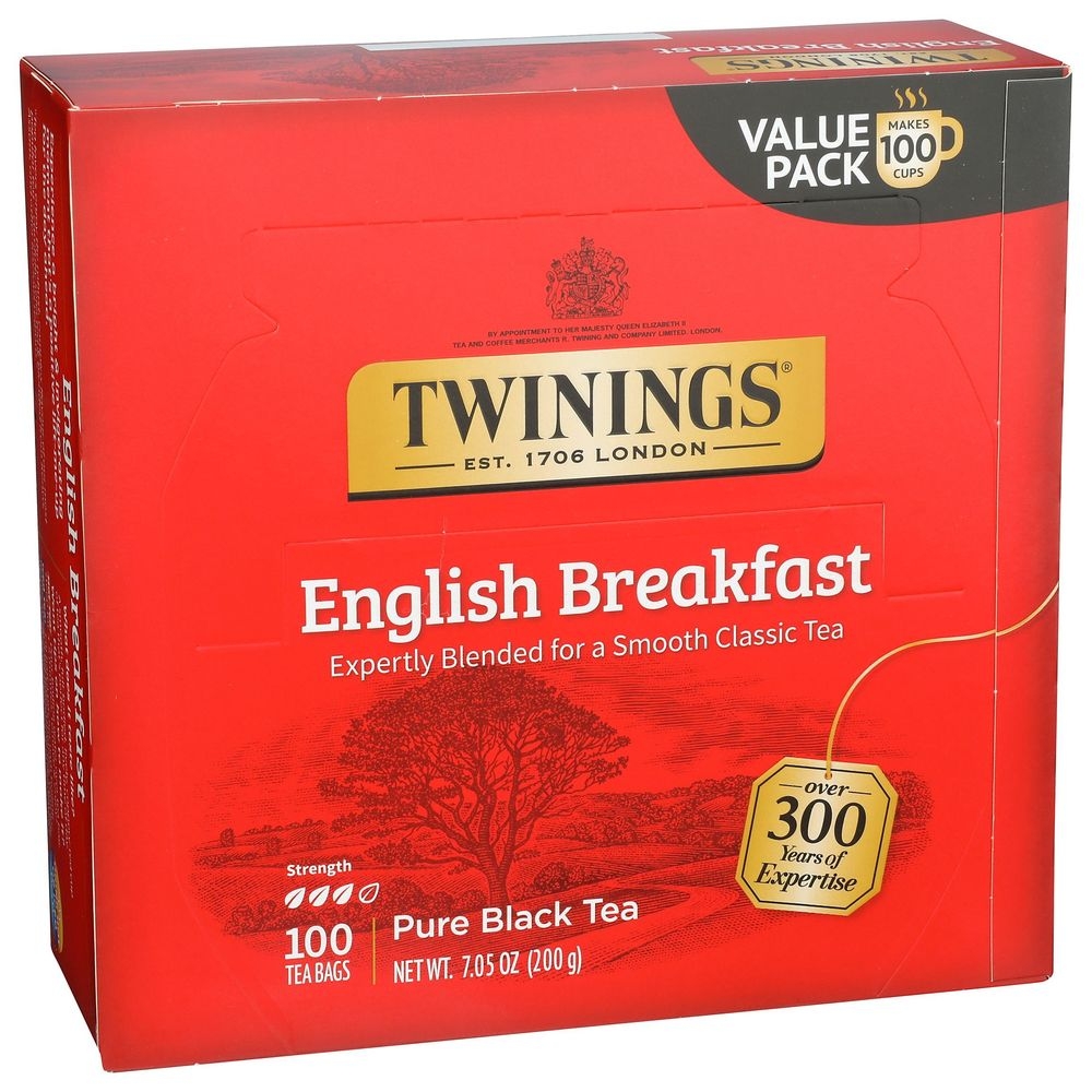 Twinings English Breakfast Pure Black Tea, 100 Tea Bags -- 4 Per Case