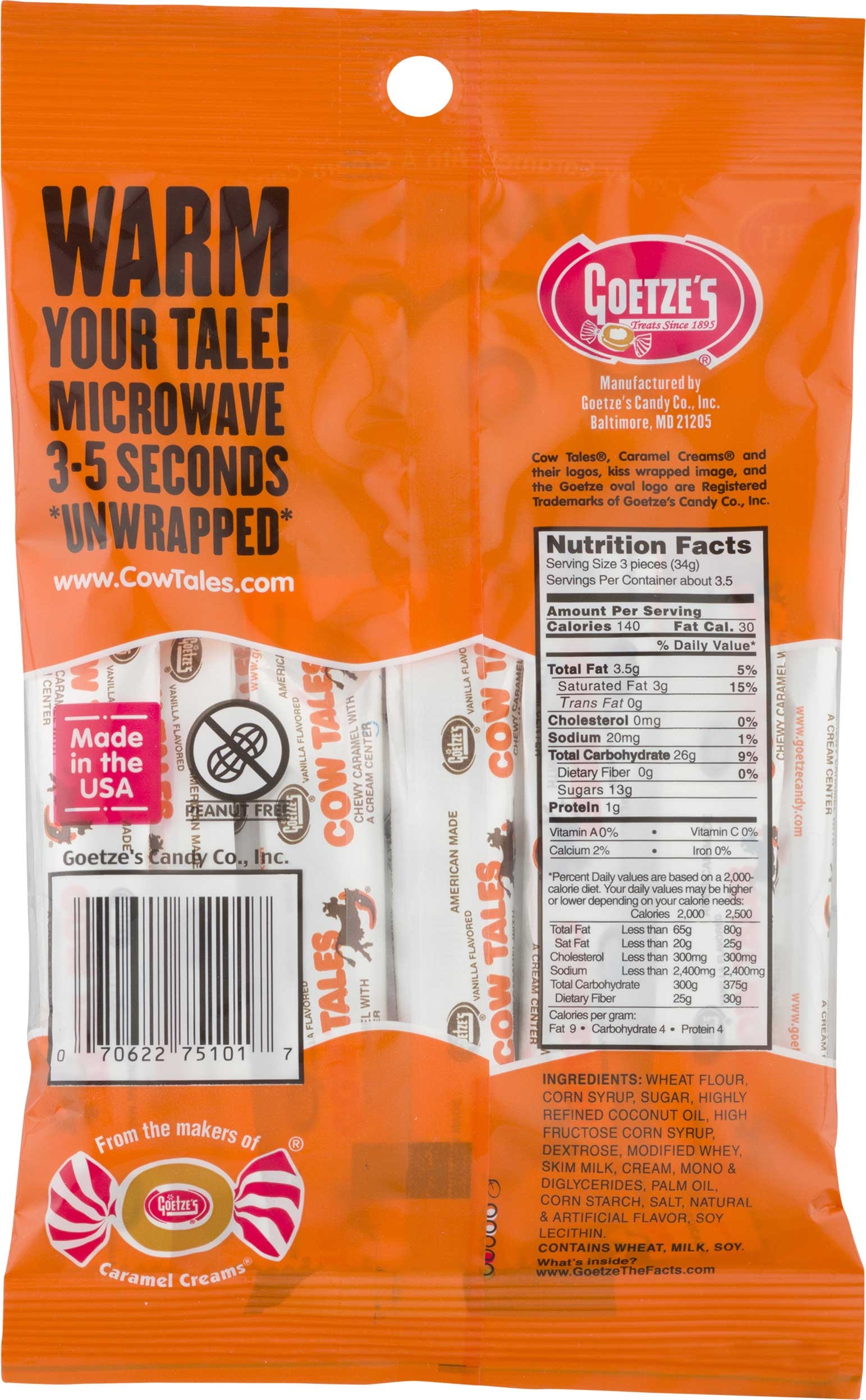 Goetze Cow Tales Minis Vanilla Candy - Peg Bag, 4 Ounce -- 12 per case