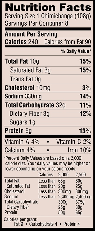 El Monterey Chili Cheese Chimichanga - Family Pack, 1.9 Pound -- 8 per case.