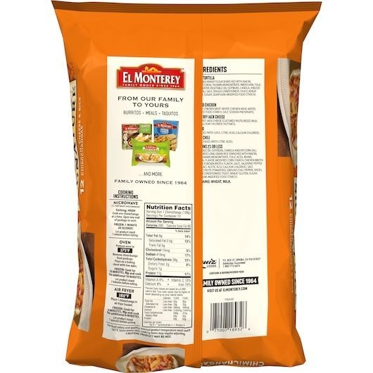 El Monterey Chicken and Cheese Chimichangas, 3.375 Pound -- 4 per case