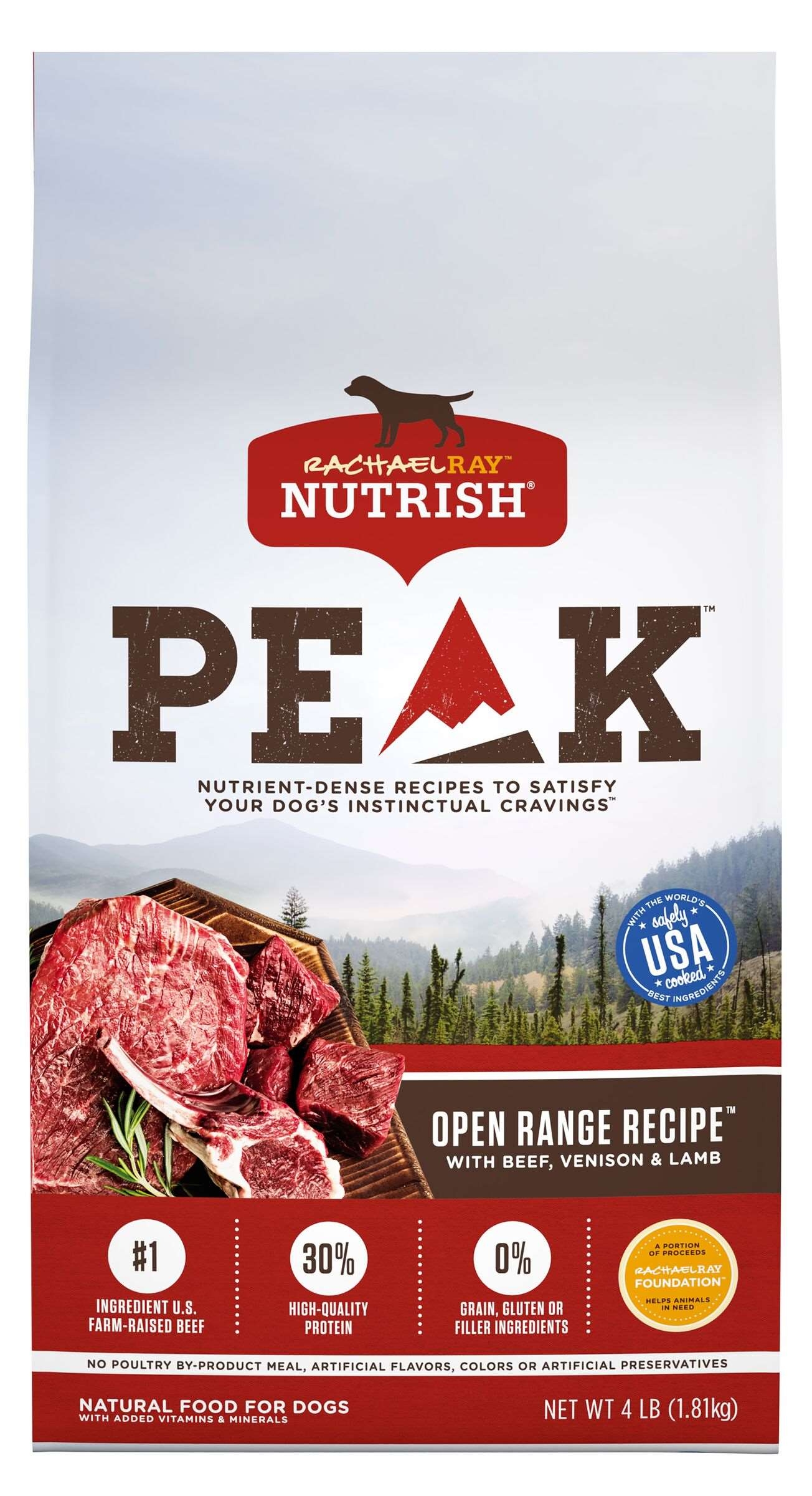 Rachael Ray Nutrish Peak Open Range Beef and Venison Dry Dog Food, 4 Pound Bag -- 4 per case