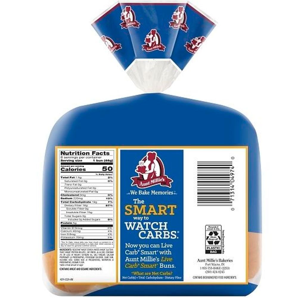 Live Carb Smart Hot Dog Bun, 8 Count -- 6 Per Case