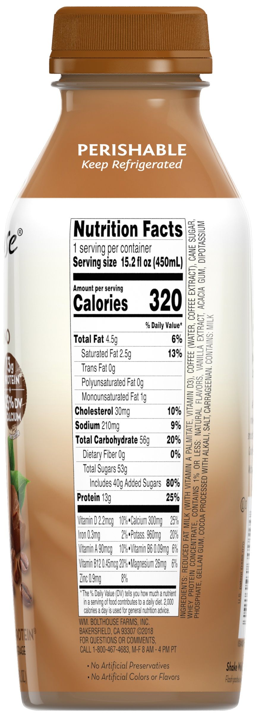 Bolthouse Farms Mocha Cappuccino Coffee Beverage, 450 Ml -- 6 Per Case