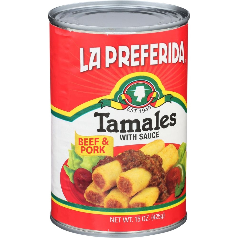 La Preferida Beef and Pork Tamales with Sauce, 15 Ounce Can -- 12 per case