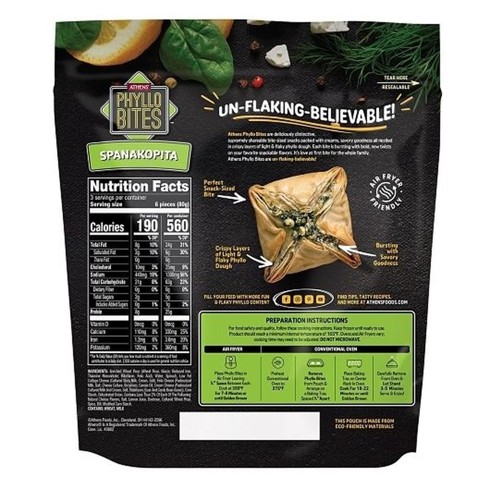 Athens Resealable Phyllo Bites Spanakopita, 8.4 Ounce - 8 per case