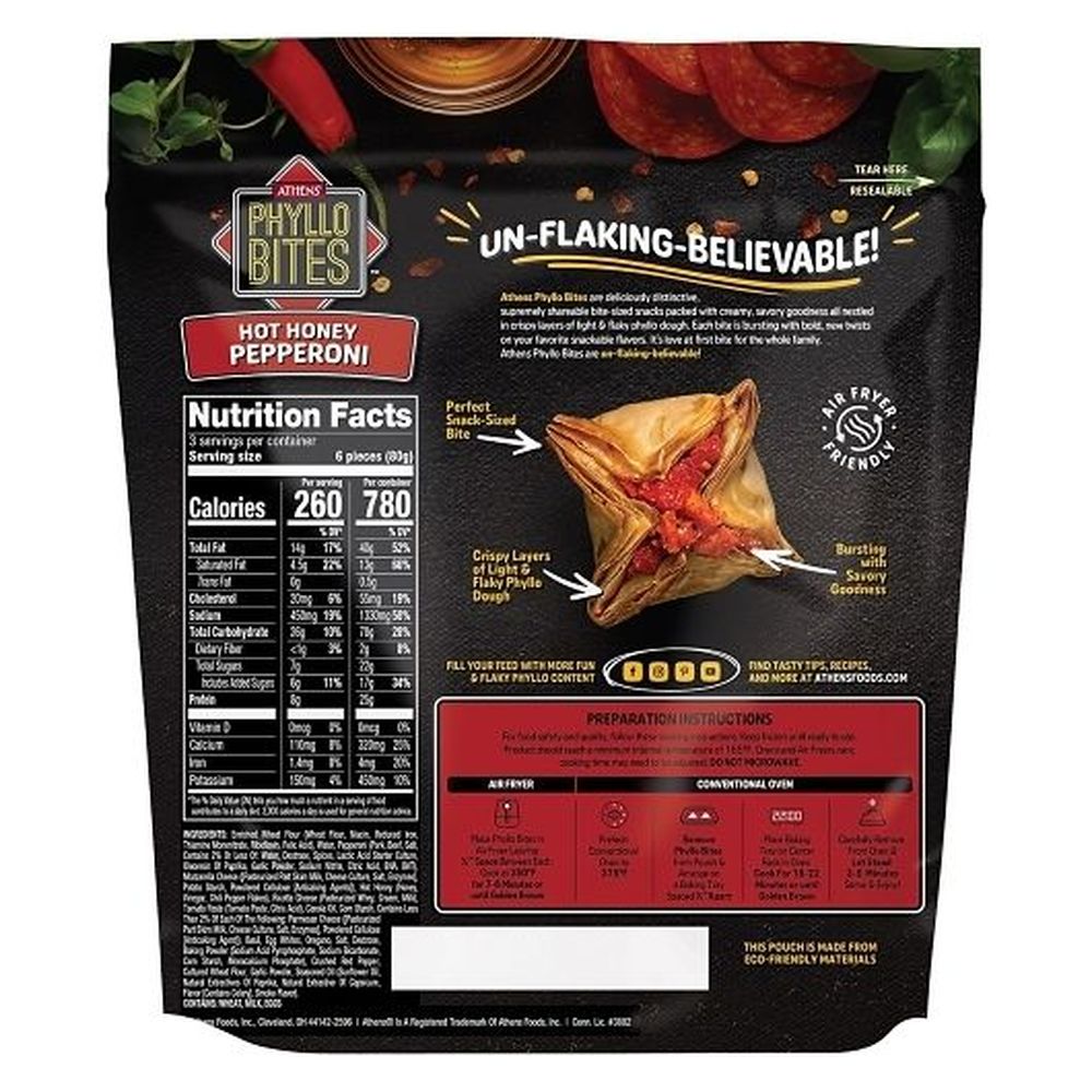 Athens Resealable Hot Honey Pepperoni Phyllo Bites, 8.4 Ounce - 8 per case