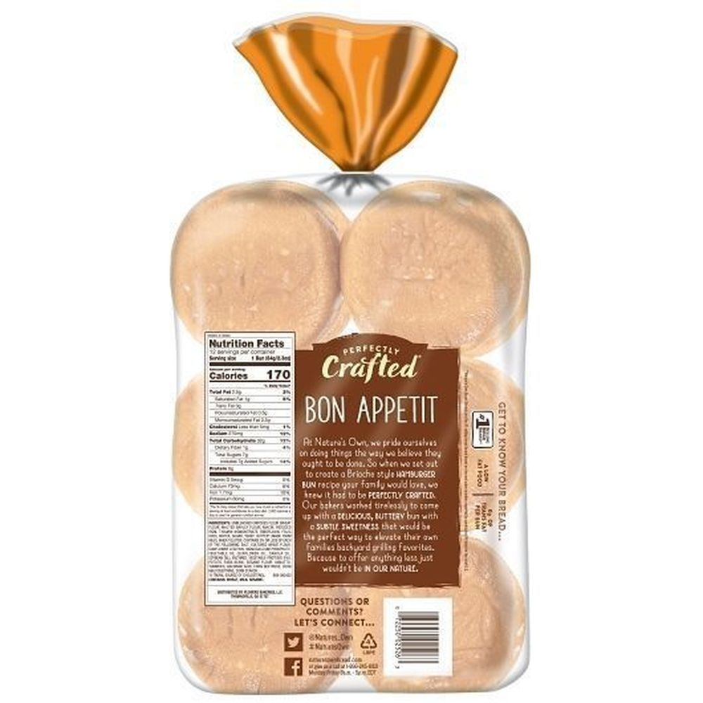 Natures Own Brioche Style Hamburger Bun, 27 Ounce -- 8 per case