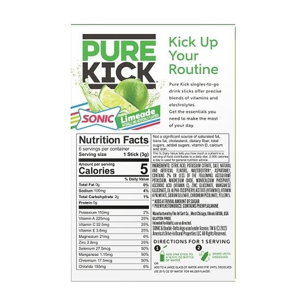 Pure Kick Hydrate Sonic Limeade Drink Mix Stick Pack, 6 Count -- 12 Per Case
