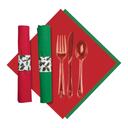Hoffmaster Holly Tissue CaterWrap Clear Cutlery and Two 2 Ply Green and Red 15 x 17 inch Napkin with Band Kit -- 100 per case.