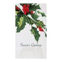 Hoffmaster 2 Ply White Printed Holly Greetings Dinner Napkin, 15 x 17 inch -- 1000 per case.