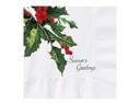Hoffmaster 2 Ply White Holly Greetings Printed Beverage Napkin, 10 x 10 inch -- 1000 per case.