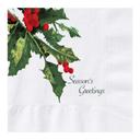 Hoffmaster 2 Ply White Holly Greetings Printed Beverage Napkin, 10 x 10 inch -- 1000 per case.