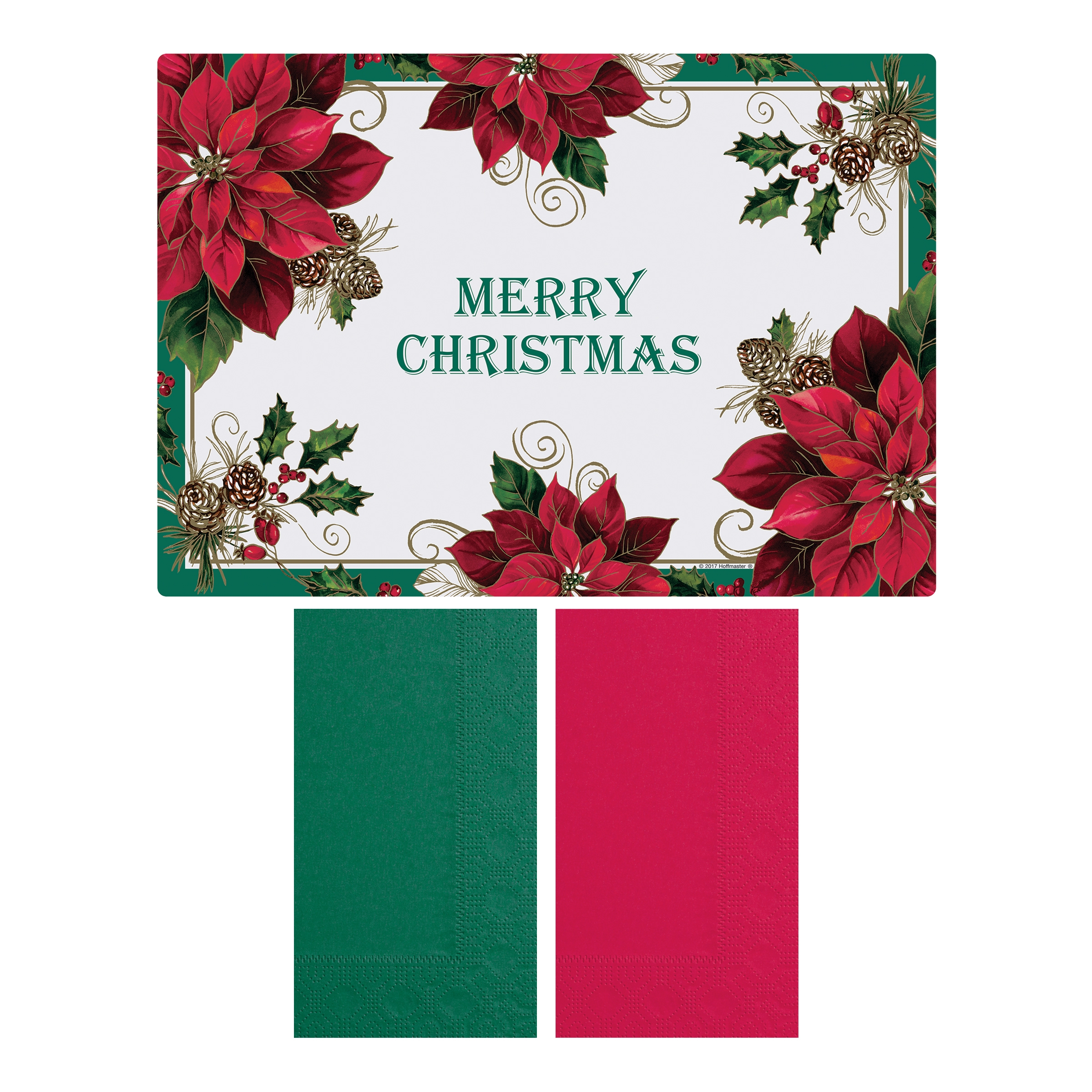 Hoffmaster Paper Traditional Poinsettia Placemat And Coordinating Dinner Napkin Kit, Combo Pack -- 500 Per Case