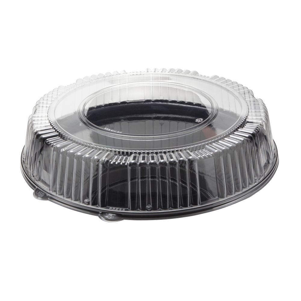 Wna Checkmate Black Round High Edge Rigid Tray With Dome Lid Combo, 16 Inch -- 25 Per Case
