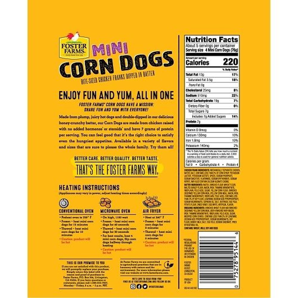 Foster Farms Fully Cooked Mini Chicken Corn Dogs, 13.3 Ounce -- 12 per case