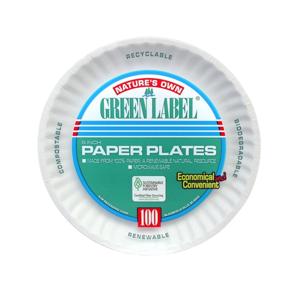 AJM Packaging Green Label White Round Paper Plate, 9 inch -- 1200 per case