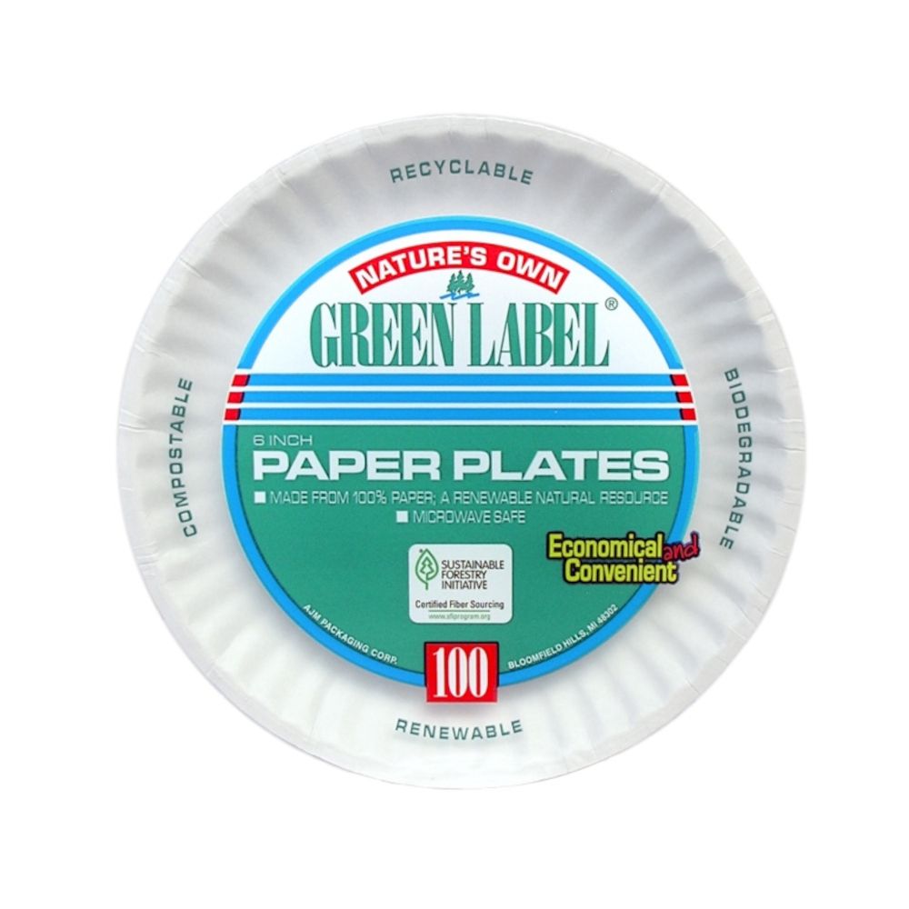 Ajm Packaging Green Label White Round Paper Plate, 9 Inch -- 1200 Per Case