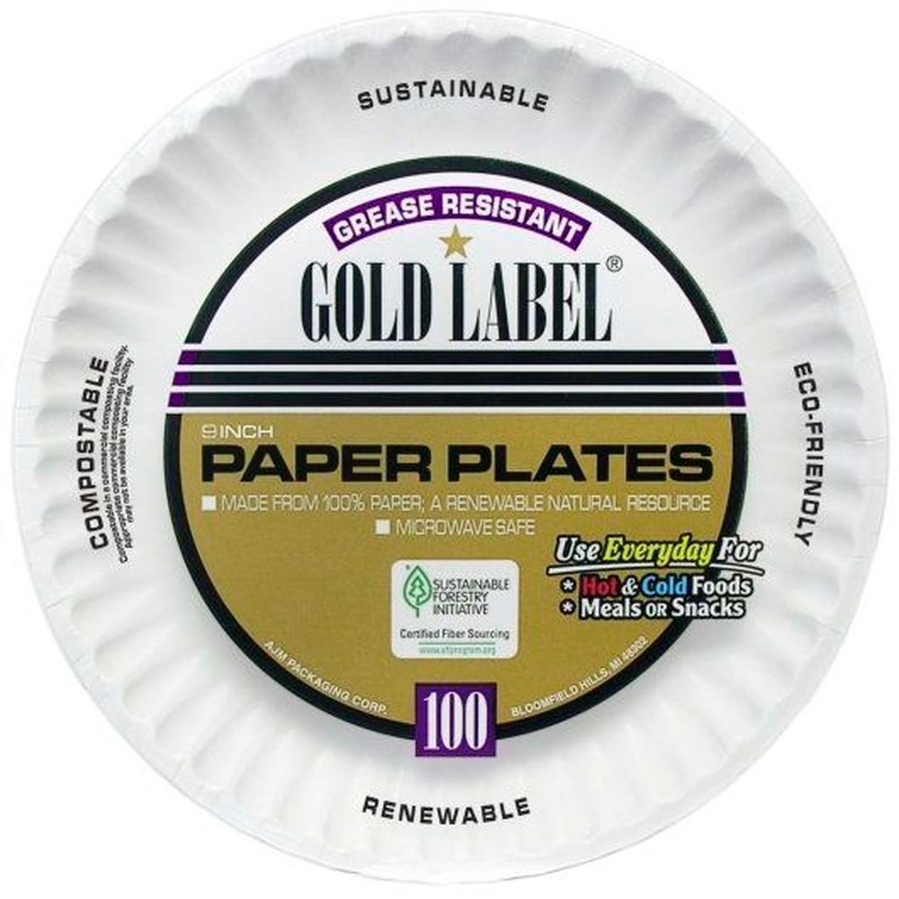 Gold Label Grease Resistant 9 Inch Coated Paper Plates, 100 Count -- 12 Per Case