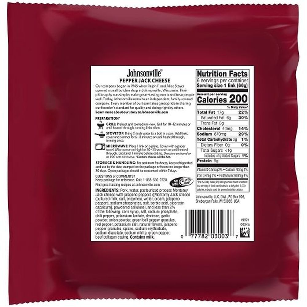 Johnsonville Smoked Pepper Jack Cheese Pork Sausage Links, 14 Ounce -- 10 per case