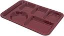 Carlisle Melamine Dark Cranberry 6 Compartment Heavy Weight Left Handed Tray, 10 x 14 inch -- 12 per case