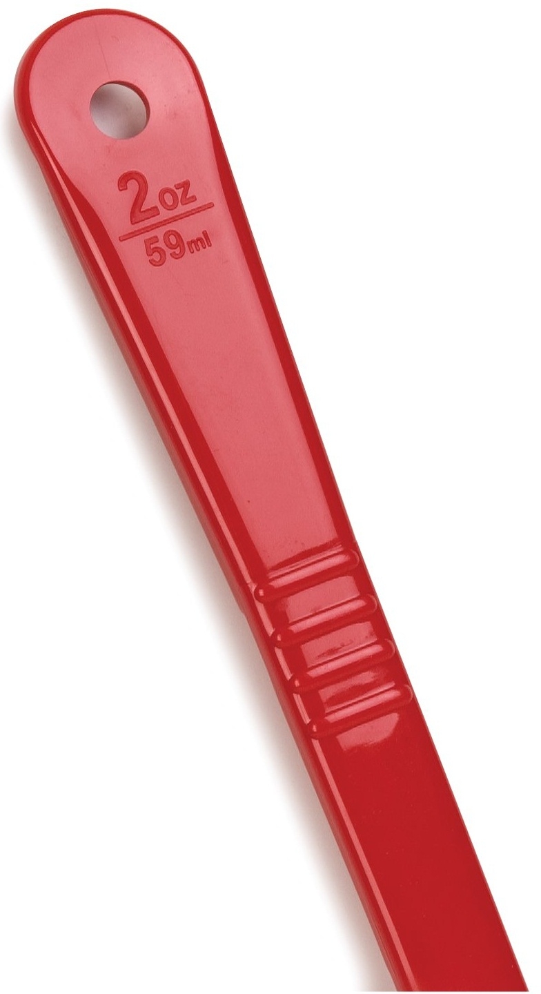 Carlisle Measure Miser Red Solid Long Handle Spoon, 2 Ounce -- 12 per case
