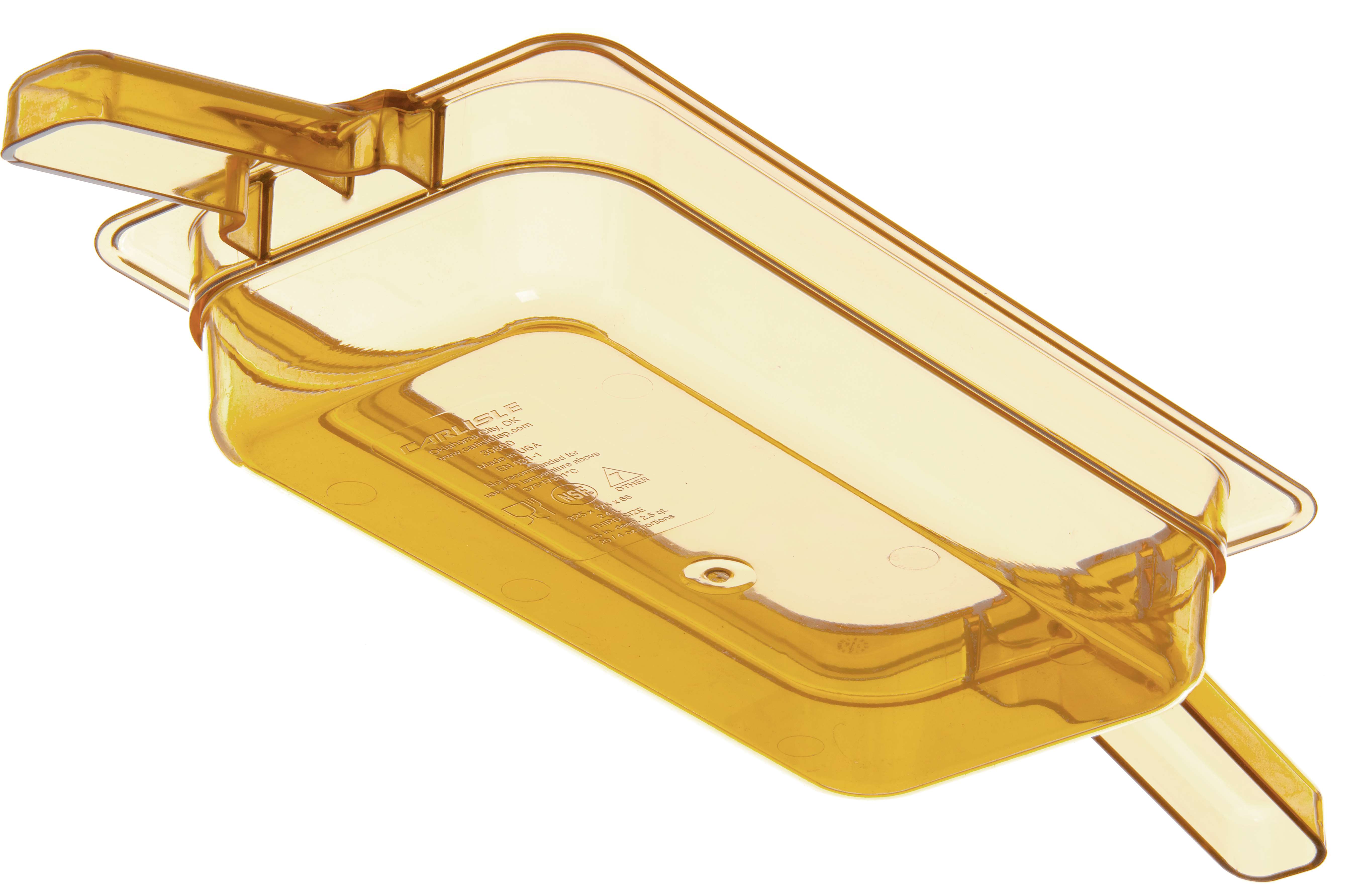 Carlisle StorPlus High Heat Plastic Amber 3rd Size Food Pan and Deep Lid with 2 Handles -- 6 per case