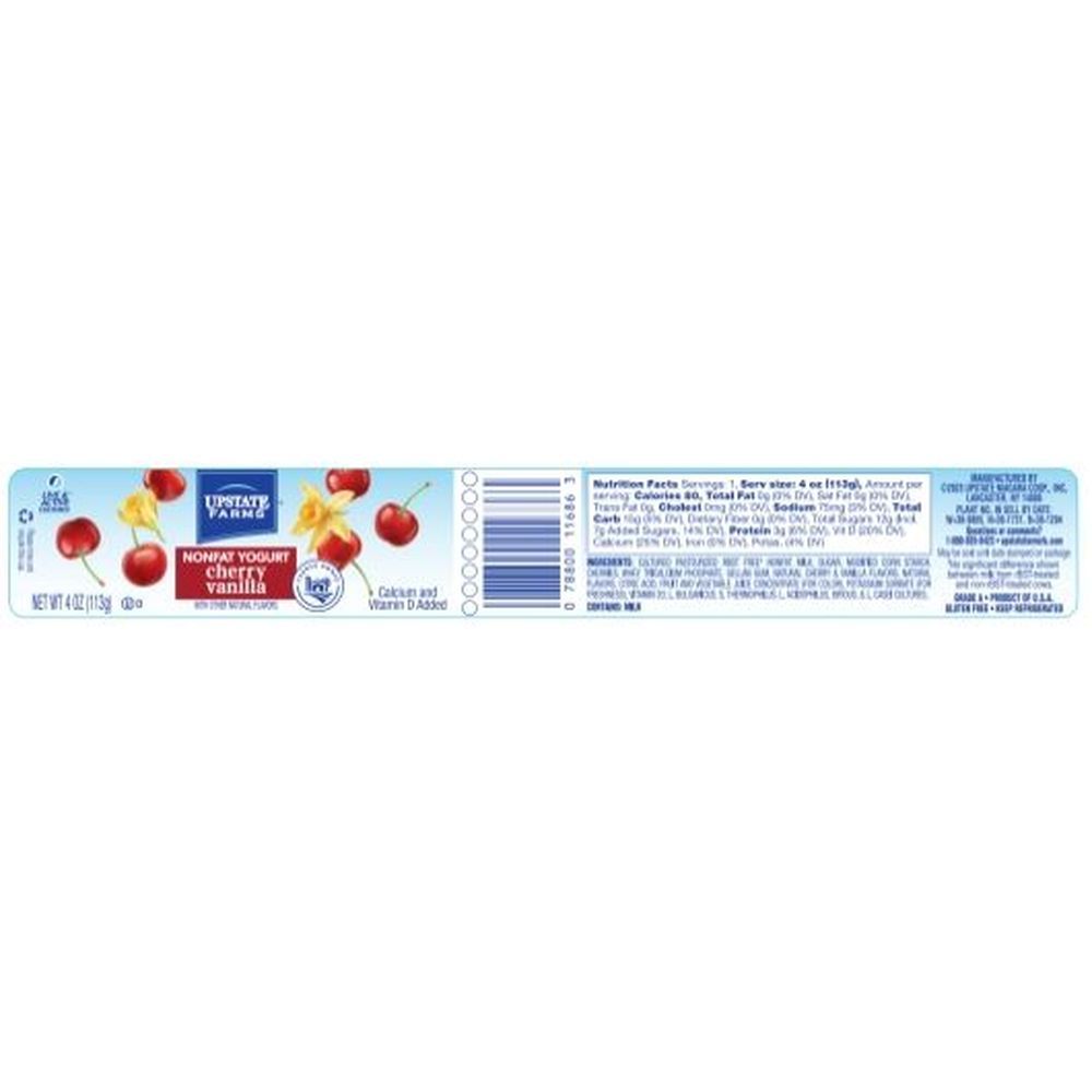 Upstate Farms Nonfat Cherry Vanilla Yogurt, 4 Ounce -- 48 Per Case