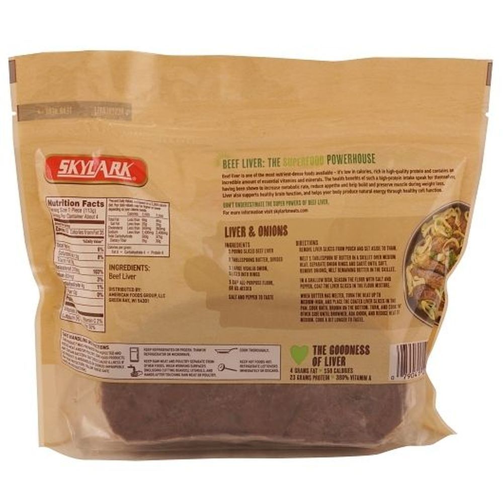 Skylark Bagged Sliced Individually Wrapped Grass Fed Beef Liver, 1 Pound -- 16 Per Case
