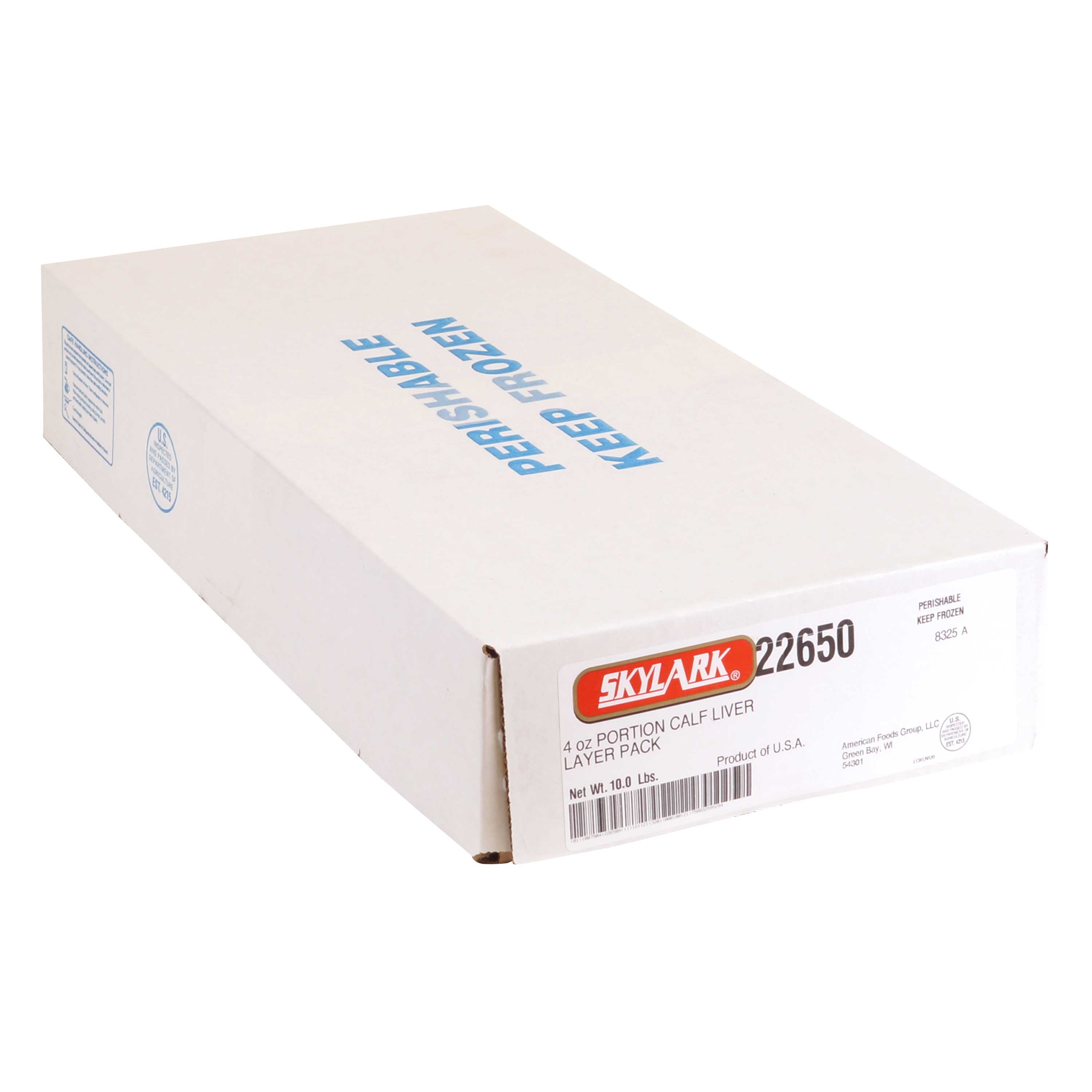 American Foods Group Sliced Portion Calf Liver, 4 Ounce -- 40 per case