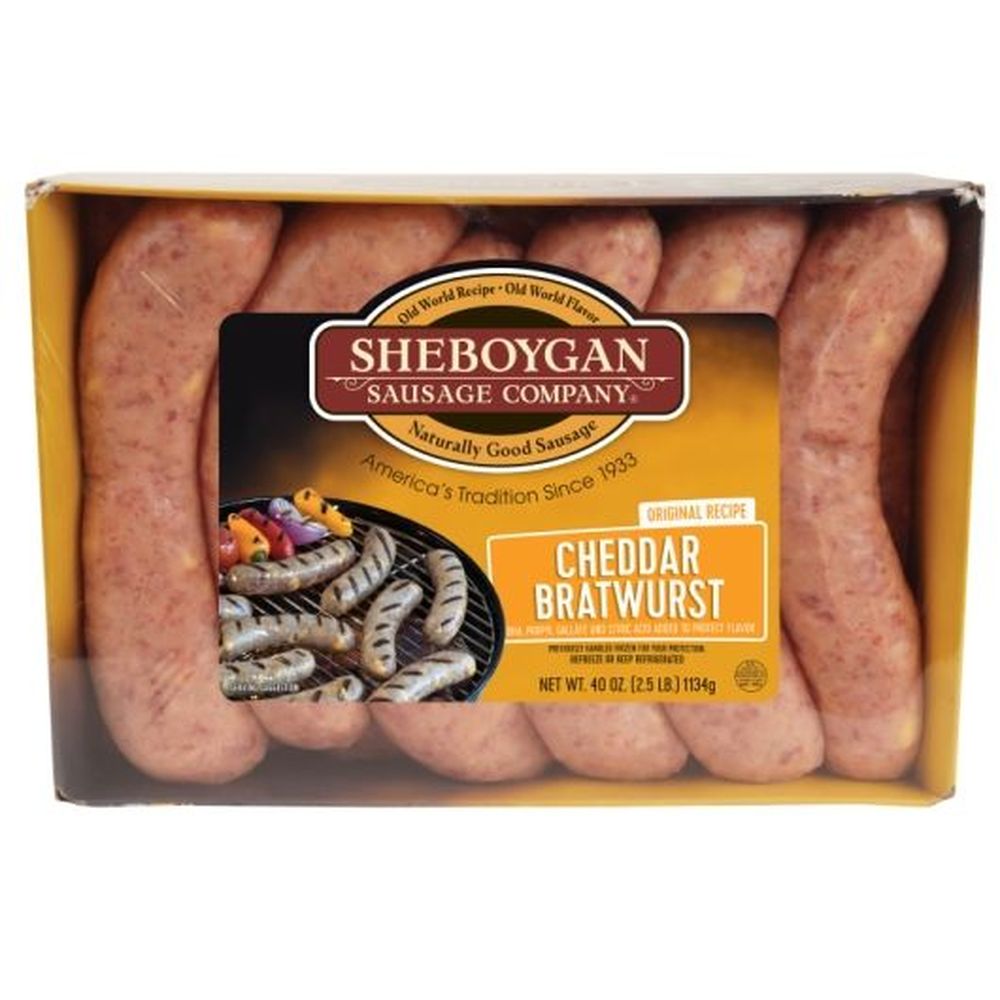 Sheboygan Raw Original Recipe Cheddar Bratwurst, 2.5 Pound -- 6 per case