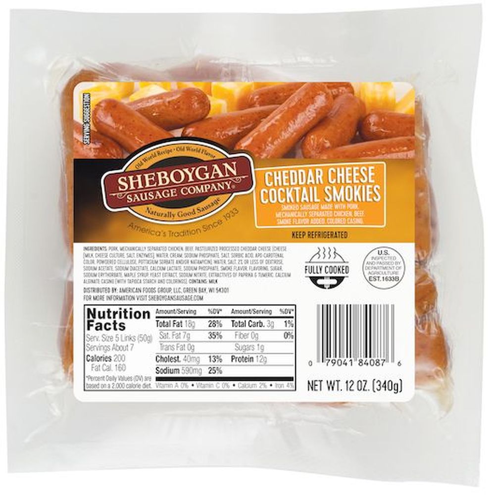 Sheboygan Fully Cooked Cheddar Cheese Cocktail Smokies, 0.75 Pound -- 12 per case
