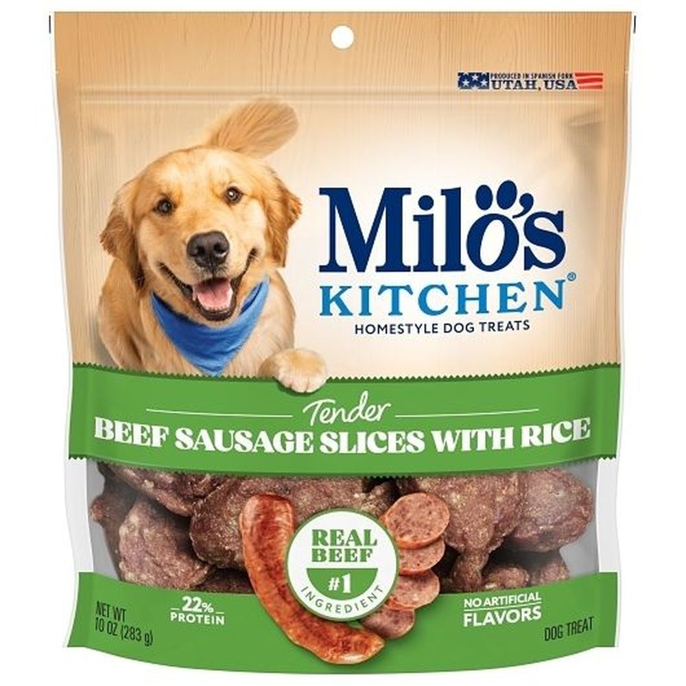 Milos Kitchen Beef Sausage Slices and Rice for Dog Treats, 10 Ounce -- 5 per case