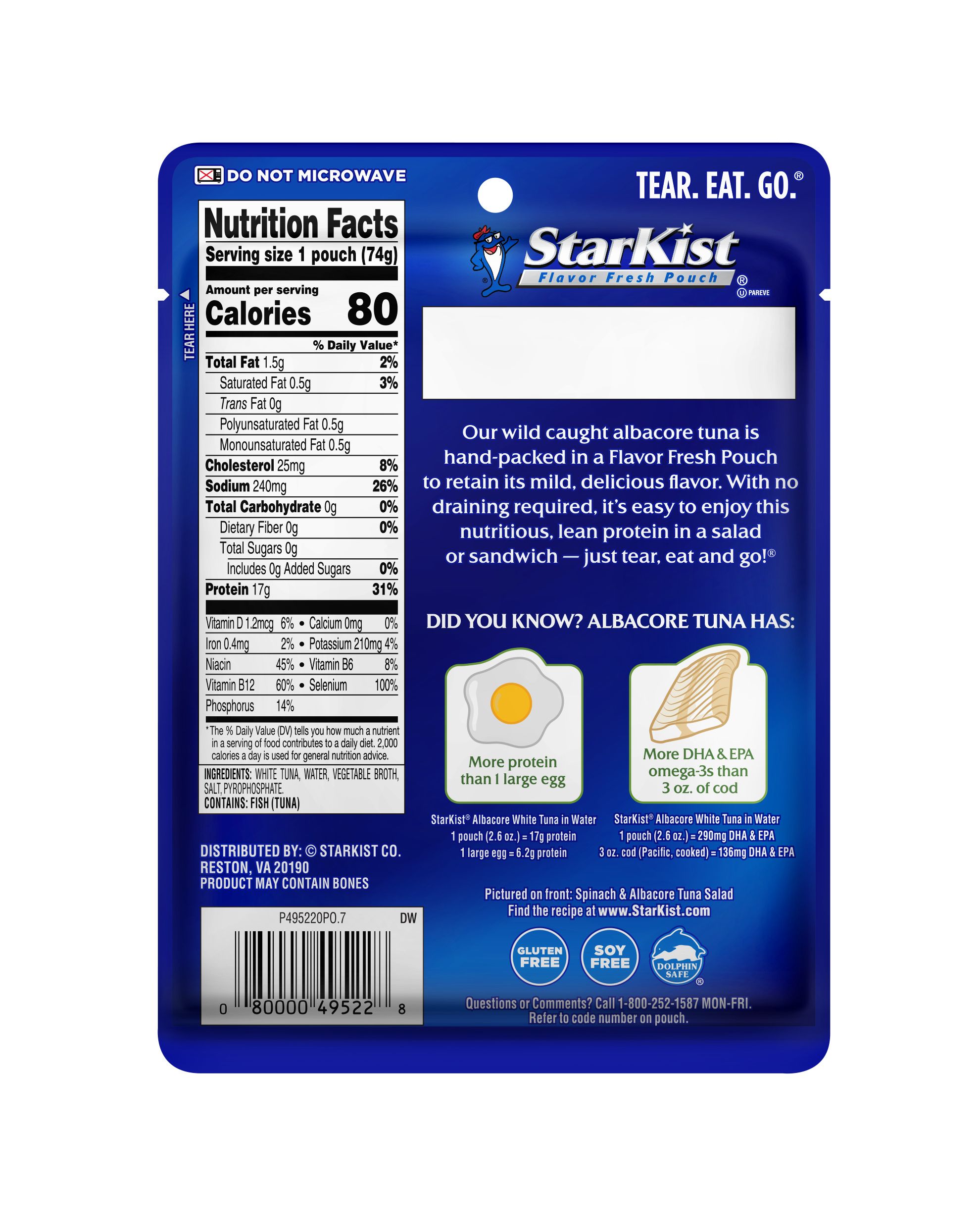 StarKist Albacore White Tuna In Water, 2.6 Ounce Pouch -- 24 per case.