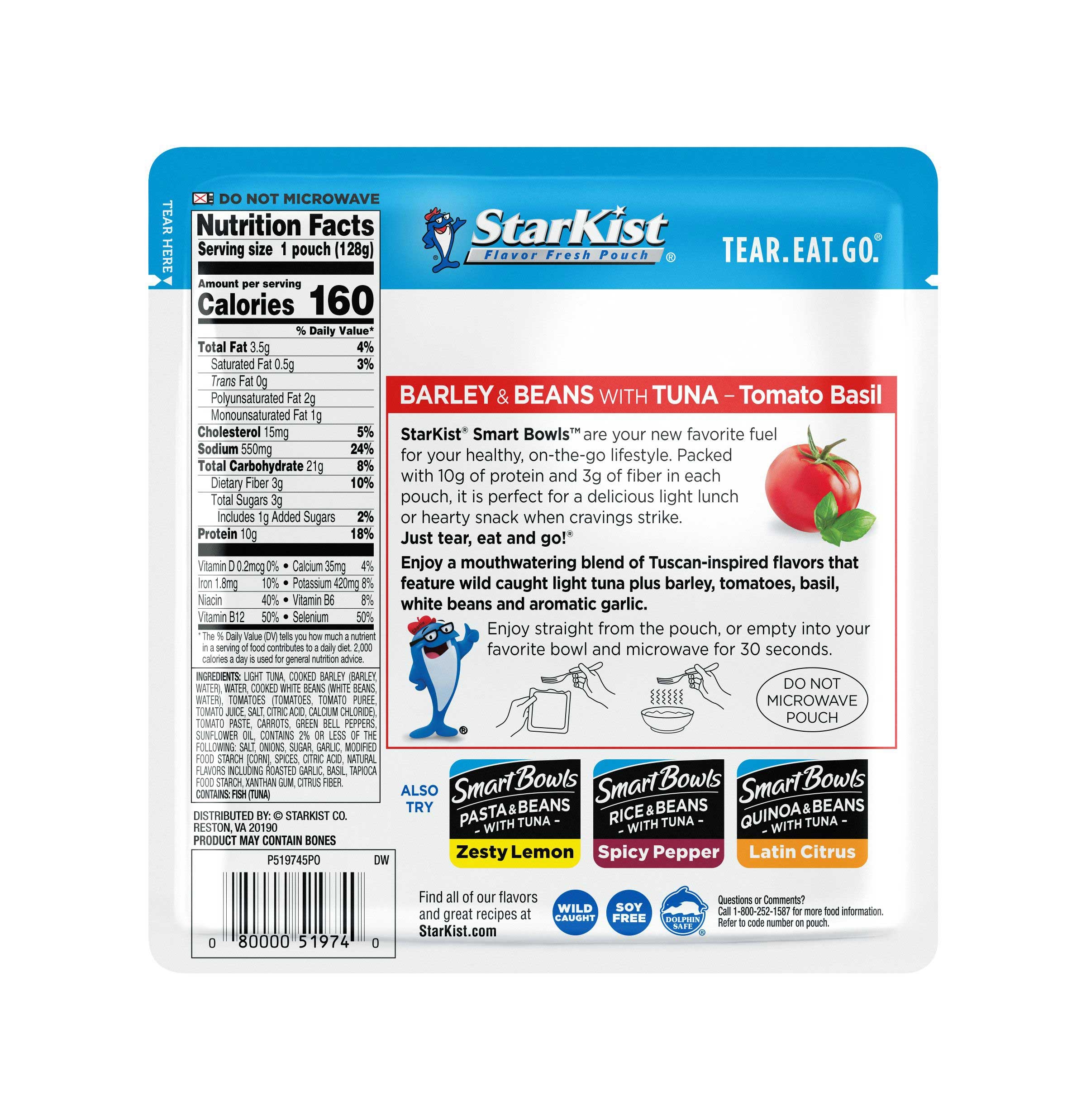 Starkist Smart Bowls Tuna - Barley & Beans Tomato Basil, 4.5 Ounce -- 12 per case
