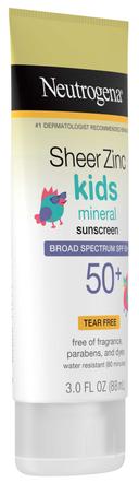 Neutrogena Broad Spectrum SPF 50 Plus Sheer Zinc Kids Mineral Sunscreen, 3 Fluid Ounce - 3 count per pack -- 4 packs per case