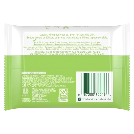 Simple Cleansing Facial Wipes, 7 Wipes -- 20 per case