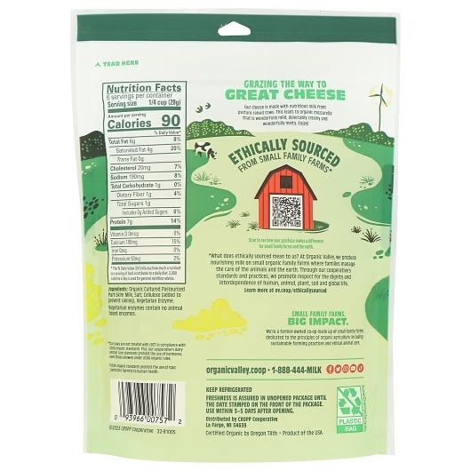 Organic Valley Thick Cut Shredded Mozzarella Cheese, 6 Ounce -- 12 per case