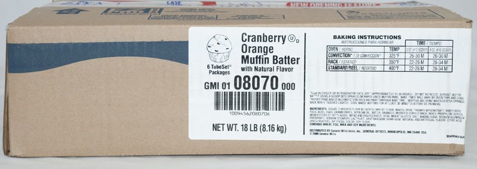 Pillsbury Tubeset Cranberry Orange Muffin Batter, 3 Pound -- 6 Per Case