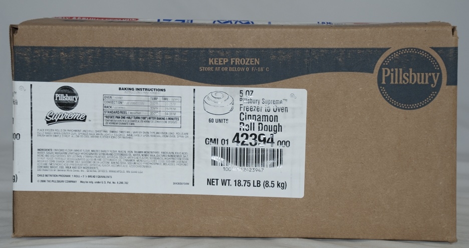 General Mills Pillsbury Supreme Freezer-to-Oven Cinnamon Roll, 5 Ounce -- 60 per case.