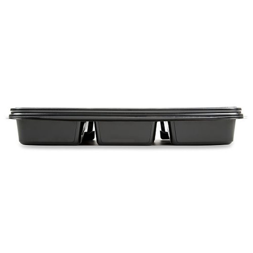 D&w Fine Pack 96 Ounce Black Rectangular 6-compartment Pet Tray With Dip Cup And Lid, 60 Count