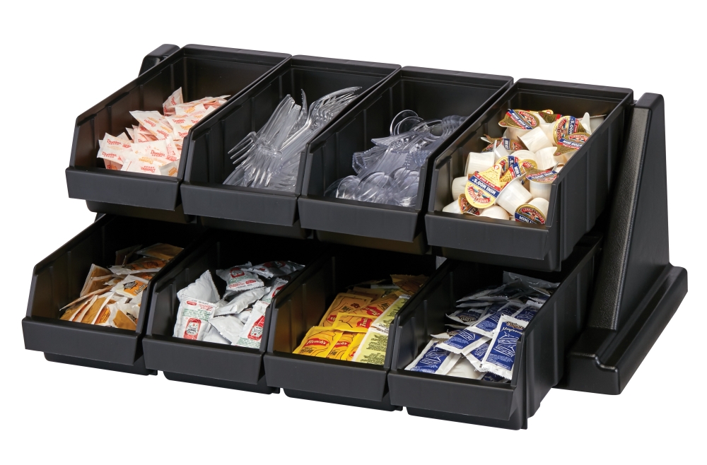 Cambro Organizers Rack With 8 Bins, Black, 25 1/8 x 17 1/4 x 9 1/4 inch.