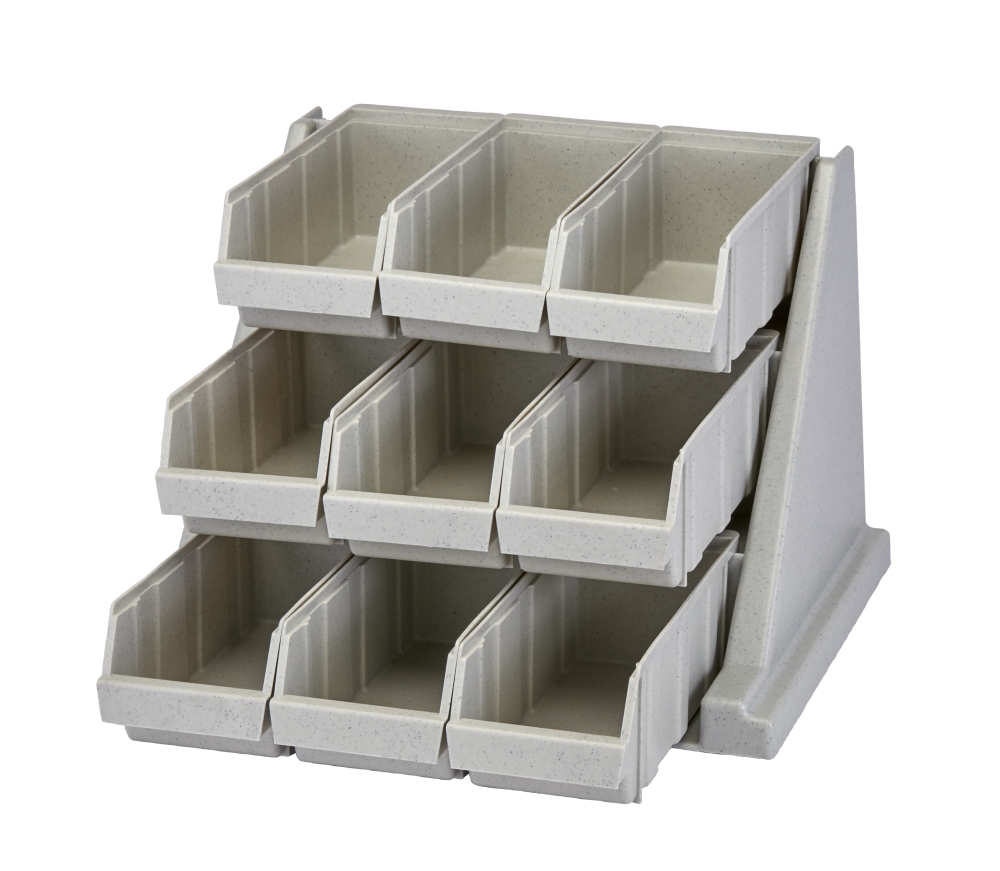 Cambro Organizers Rack with 2 Bins, Speckled Gray, 20 1/8 x 21 3/8 x 14 1/4 inch.
