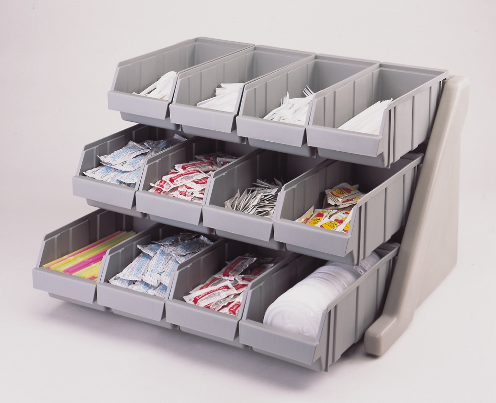 Cambro Organizer Rack with 12 Bins, Speckled Gray.